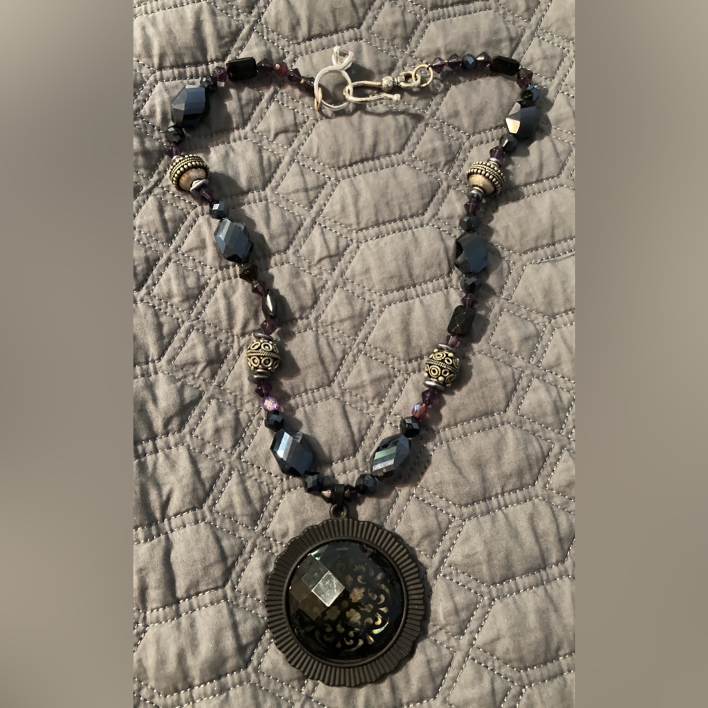 Handmade Goth Type Necklace 18 Rich Colors Brass With Dark Blue Black Hues 10$